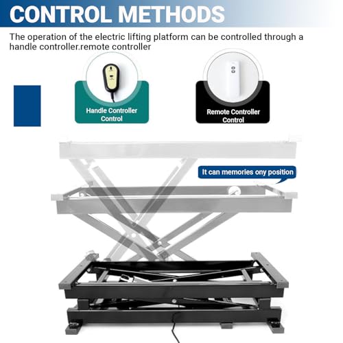 Tavolo elevatore elettrico regolabile in altezza con telecomando manuale e wireless, capacità resistente per un uso versatile, ideale per officine e magazzini