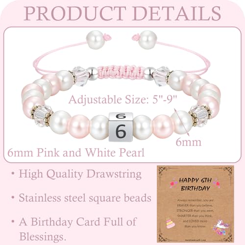 Image of 4-12 Year Old Girl Birthday Gifts, Adjustable Pink White Pearl Beaded Bracelet for Teen Girls, 4-12th Happy Birthday Christmas Graduation Gifts for Daughter Granddaughter Niece