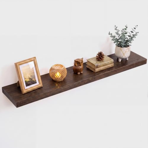 Image of RICHFOCUS Elm Floating Shelves for Wall - 40 inch W x 9.3 inch D Rustic Solid Wood Shelves with Invisible Bracket, Wall-Mounted for Living Room, Bedroom, Kitchen Storage & Display, Set of 1, Walnut