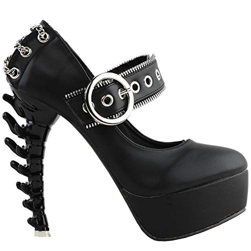SHOW STORY Retro Black Buckle Metal Chain Zip Mary-Jane Gladiator Platform Bone Heels Pumps,LF80715