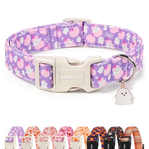 Image of ARING PET Halloween Dog Collar for Puppy Small Medium Large Dog-Purple XS | Cute Festival Spooky Night Ghost Doggy Collars for XS S M L XL Boy Girl Dog, Soft Comfy Sturdy, Trick or Treat Party Parade