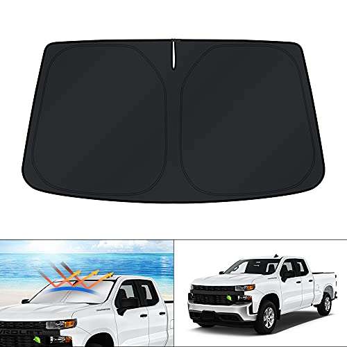 KUST Windshield Sun Shade for 2019-2025 2026 Chevrolet/Chevy Silverado 1500 Accessories, Regular Cab, Crew Cab, Double Cab 2Dr 4Dr Custom Fit Window Shade Sun Visor Foldable Blocks UV Rays