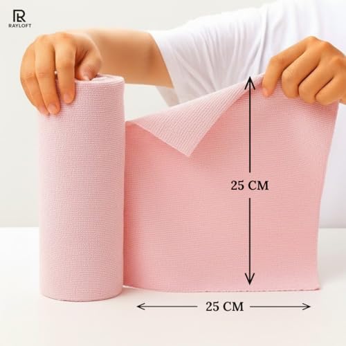 Image of Microfiber Cleaning Cloth Roll - 20 Reusable Washable Pre-Cut Towels | Tear-Away Kitchen Cleaning Cloth for Counters, Glass, Utensils, Appliances, & Home Surfaces - 25x25 cm Pink