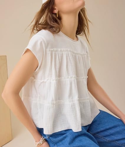 Babydoll Tops Women Cap Short Sleeve Flowy Peplum Tee Shirts Ruffle Hem Tiered Cute Teen Girl Loose Y2k Crop Blouse3