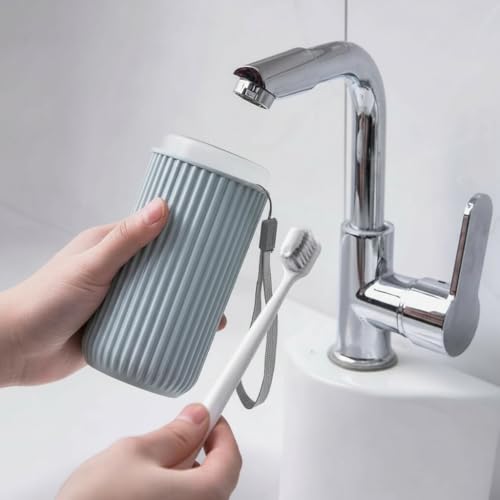 Image of Travel Curry - Travel Toothbrush Cup Case, Portable Toothbrush Holder Case for Traveling, Camping, Business Trip and School, Plastic Toothbrushes Toothpaste Set (Blue)