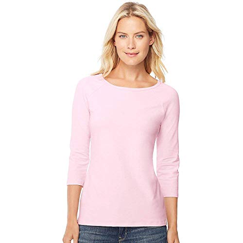 Hanes Stretch Cotton Women's Raglan Sleeve Tee Paleo Pink
