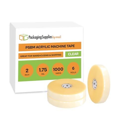 Machine Length Packing Tape, Carton Sealing Tape, 2 Inch x 1000 Yards, Clear, 1.75 Mil Thick, 6 Pack