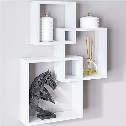 Ballucci Modern Interlocking Cube Floating Shelves, Wall Mount Wood Square