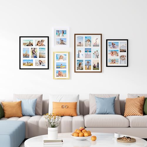 decorUhome 14x20 Picture Frames Collage Wall Decor, Display 9Pcs 4x6 Photos with Mat or 1Pcs 14x20 Unmatted, 9 4x6 Collage Picture Frames for Wall Mounting, Brown