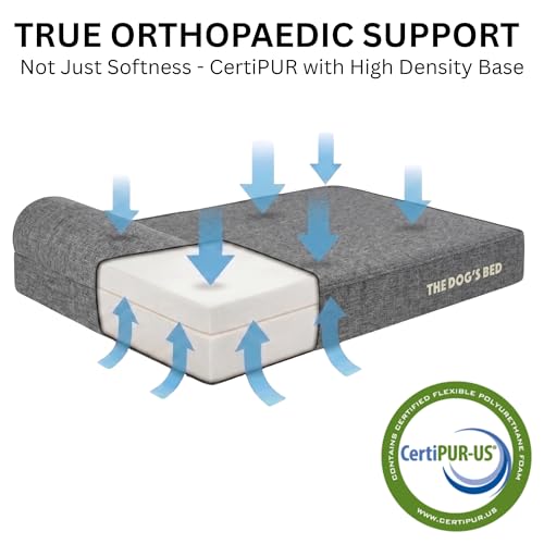 The Dog’s Bed – Orthopaedic Memory Foam Bed with Headrest, Waterproof Washable Cover, Anti-Slip Base, Calming Surface – CertiPUR-Certified Foam, Grey Linen, XL, 15cm Thick - Image 3