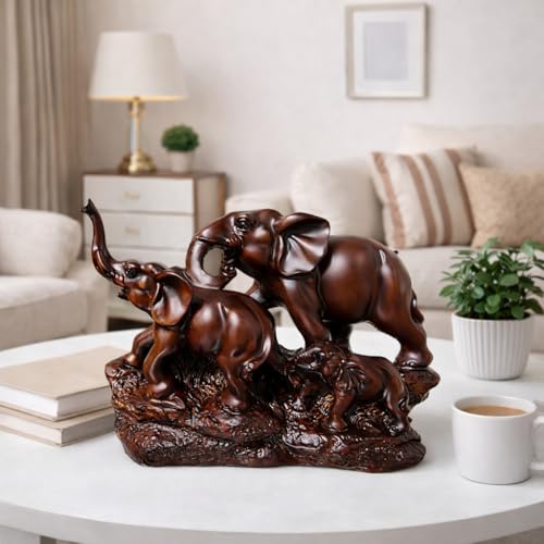 Image of ARMONIA Majestic Elephant Showpiece | Polystone Elephant Family Statue Figurine for Home Decor, Living Room Showpiece & Office Desk | Fengshui Vastu Lucky Elephant | Gift Item for Housewarming