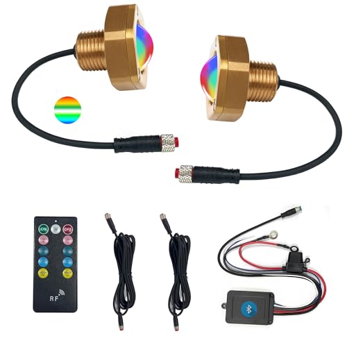 NBWDY 2Pcs Boat Drain Plug Light,RGBW IP68 Underwater Boat Lights with APP Remote Control,Replaces Standard 1/2