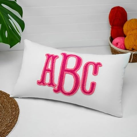 Monogrammed Pillow, Custom Wedding Gift Punch Needle Embroidered Pillow, Personalized Monogram Gift for Couple, Letter Pillow, Housewarming Cover