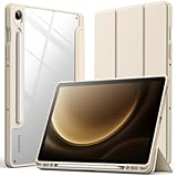 jetech custodia per samsung galaxy tab s9 fe 10,9 pollici con s pen holder, chiaro trasparente pc rigido retro, protettiva trifold supporto tablet cover, auto svegliati/sonno (beige)