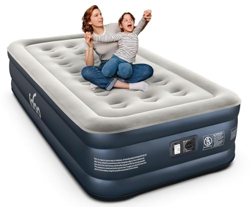 iDOO Twin Air Mattress with Built in Pump, 18' Raised Compact Blow up Mattress, Inflatable Mattress for Camping Guest Home, Portable Travel Air Bed, 2-Min Quick Inflation Deflation, Colchon inflable