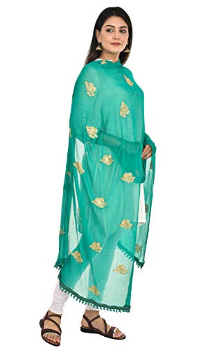 Image of YOUTHQUAKE Golden Patti Embroidered Work Chiffon Dupatta for Womens & Girls with Jaalar Lace