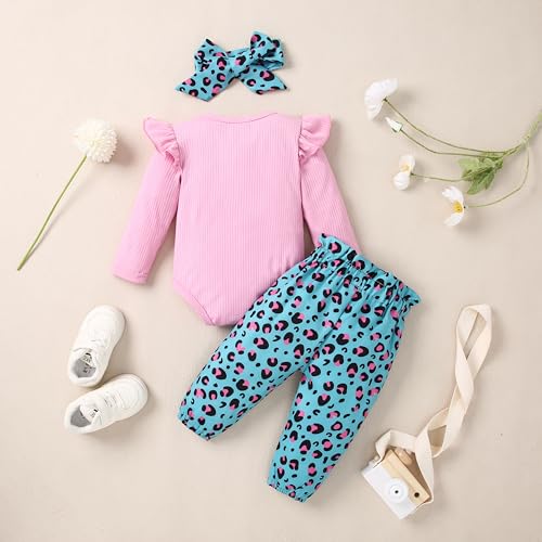 Image of DISAUR Baby Girls Clothes Newborn Infant Baby Girls Outfit Long Sleeve Ruffle Romper Floral Pants Headband Sets 0-18 Months