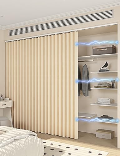 Aeovot Rideau Armoire Dressing Rideau Cache Placard sur Mesure avec Rail Coulissant - Meuble Rideau Cuisine Imperméable Anti-Poussière Rideaux D'armoires...