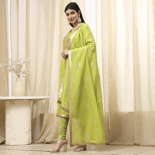 Image of BIBA Women Poly Chanderi Straight Printed Suit Set