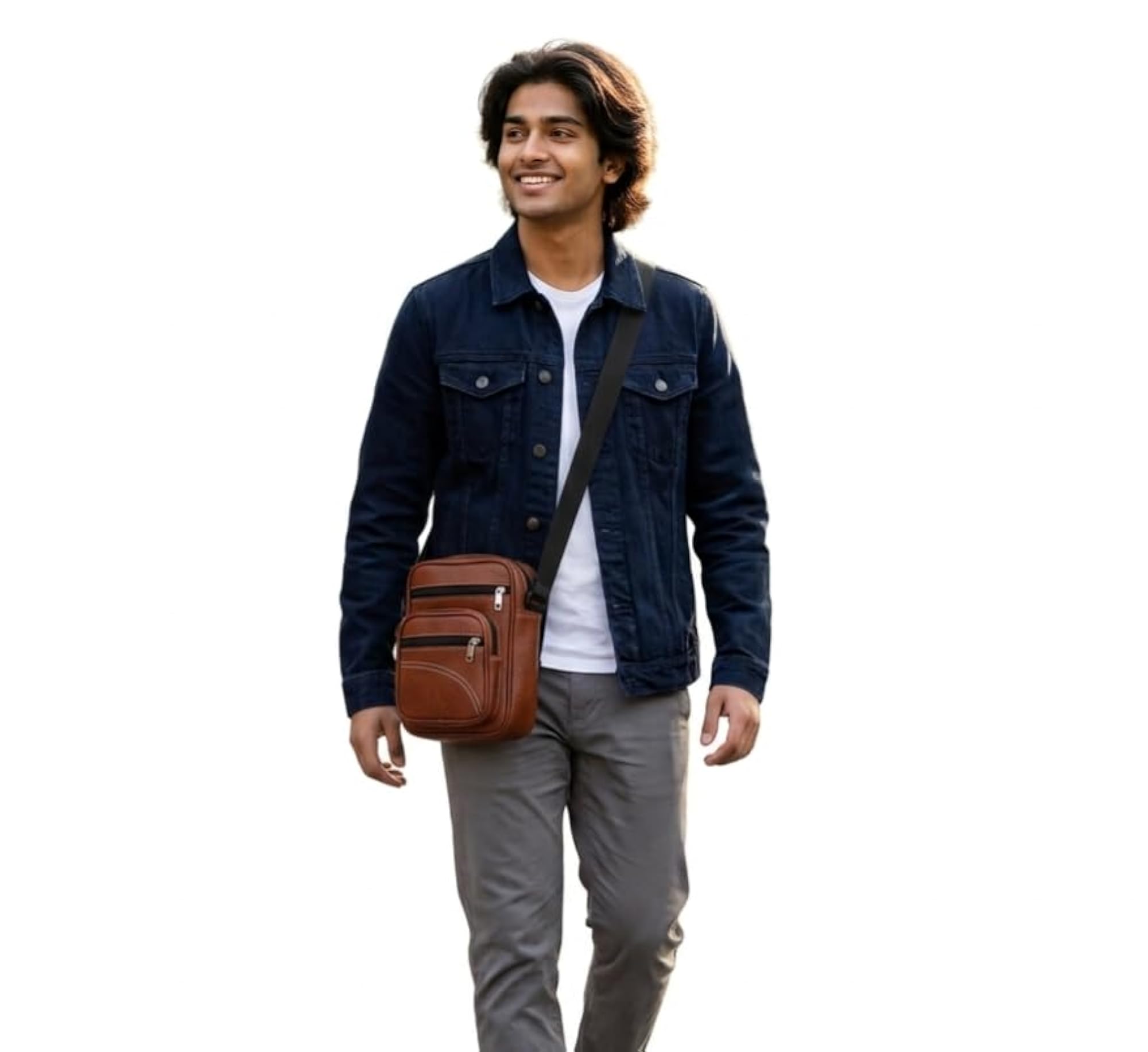 Brown Sling Bag for Men & Women, Multi Pocket Design