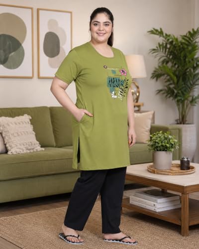Image of In Love Women's Printed Cotton Plus Size Longline T-Shirt with Pockets | Cotton fabric - soft longline T-shirt with easy plus-size fit