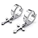 KONOV Mens Womens Stainless Steel Cross Huggie Hinged Hoop Earrings, Silver