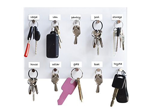iZer Key Rack for Wall with Labels, Permanent Marker & Mount Tape. Holds