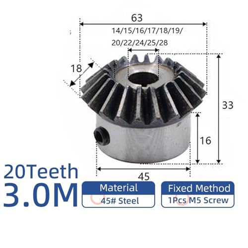 Engrenage conique 3 modules de haute précision avec alésage 19mm pour usinage exigeant