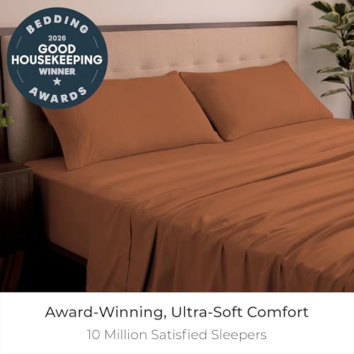 Image of Mellanni King Sheets Set - 4 PC Iconic Collection Bedding - Hotel Luxury, Extra Soft, Cooling Bed Sheets - Wrinkle, Fade, Stain Resistant (King, Terracotta)