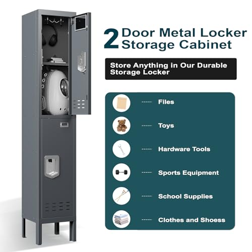 Image of BUTISOW Metal Lockers - 66 inch Height Steel Lockers for Employees with 2 Door Storage Locker with Card Slot for Employees Gym School Home Office Garage - Assembly Required
