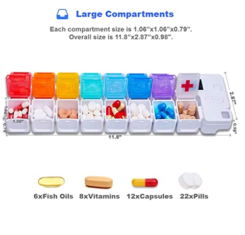 Tbsoon HTV-5150-XY 7 Day Pill Organizer,4 Reminder Alarms, Loud Sound,14 Large Compartments,Large Screen,Moisture-Proof Design,Hold Vitamins,Fish Oil,Supplements,Weekly Pill Box/Cases,Daily Medicine Dispenser thumb #2