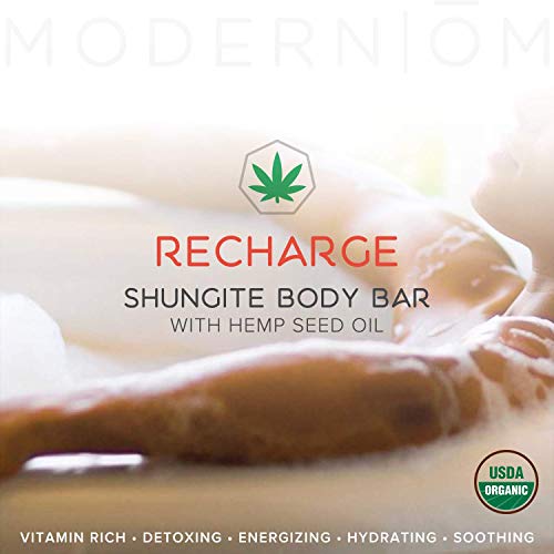 3 Pack, Modern ŌM Shungite Recharge Soap Bar with Hemp Seed Oil All Skin Types, Organic Cleanser for Face, Hands, Body
