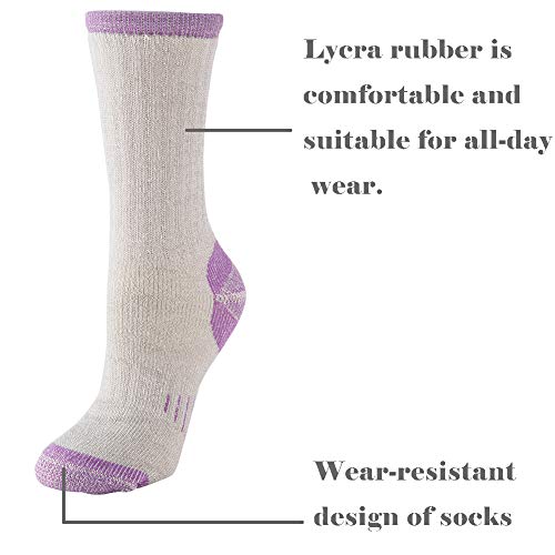 Image of 70% Merino Wool Women Crew Socks - Hiking Outdoor Athletic Thermal Thickening Cushion