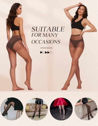 Image of DUCMODA 3 Pairs Women's Sheer High Waist Tights, 15D Ultra Thin Comfortable Pantyhose