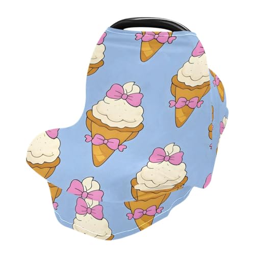 Baby Car Seat Canopy Covers Nursing Cover Stretchy Boys Girls Ice Cream Blue Bowtie Carrier Cover Breastfeeding Cover Breathable