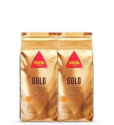 Delta Cafés - Café en Grano Gold - 2 Paquetes de 1 Kg - Intensidad 12 - Mezcla Arábica y Robusta - Muy Aromático con Notas de Cereales Tostados y Palomitas Dulces