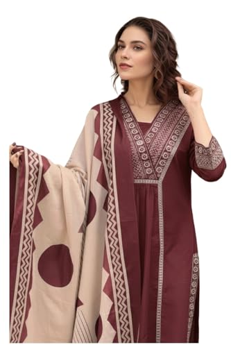 Kurta Anarkali en viscose premium ensemble traditionnel marron châtain M