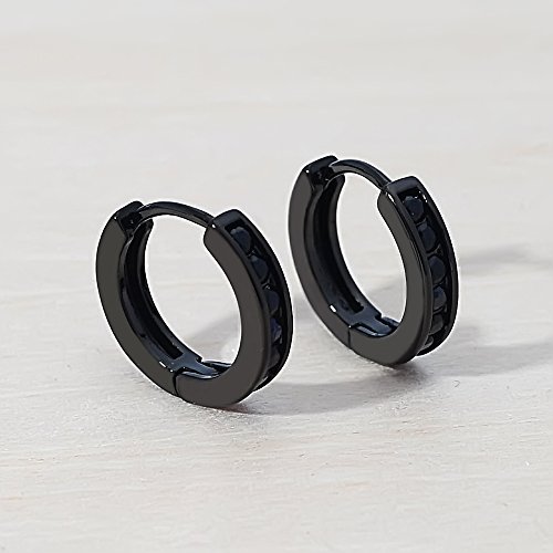 Tarsus 12Mm Unisex Black Round Cz Hoop Earrings Huggie Ear Piercings #TOP3