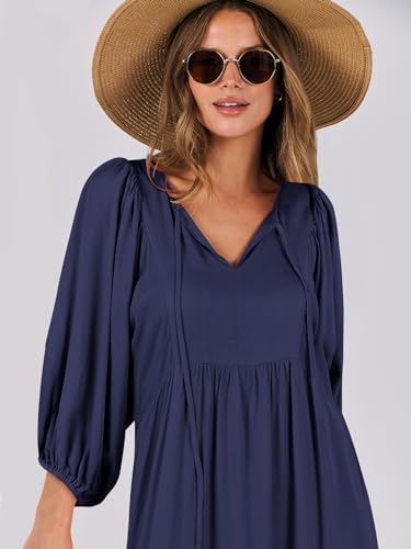 Image of ANRABESS Womens Boho Floral 3 /4 Puff Sleeve Maxi Dress | Tiered Flowy Loose Fit, Comfy Soft Rayon Fabric, Wedding Guest Church Beach, Modest Elegant, Spring Summer Fall Outfits