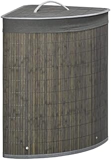 HOMCOM Bamboo Laundry Basket with Lid, 55 Litres Laundry Hamper with Removable Washable Lining, Corner Washing Baskets, 38 x 38 x 57cm, Grey