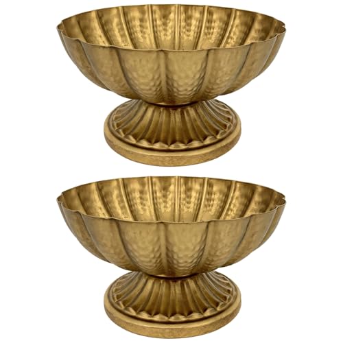 Bosreroy 2 Pcs Golden Compote Bowl for Centerpieces, Metal Pumpkin Vase for Weddings, Christmas, Parties, 7.4 X 3.9 in
