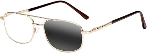 Miniatura 5 de Lectores de metal para hombre Gafas de lectura bifocales de aleación fotocromática de metal piloto +1.0  +3.0