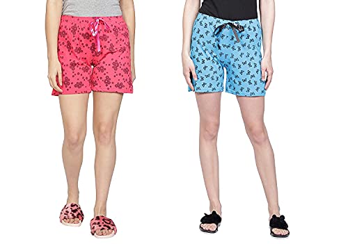 Image of Club A9 Womens 100% Organic Cotton Printed Regular Shorts - Pack of 2 (Multicolor)