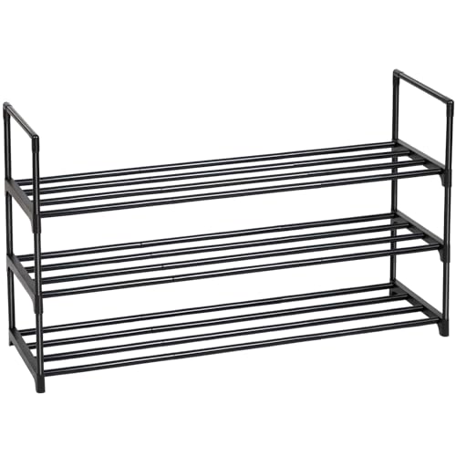 LOAKEKEL Shoe Rack, Black Metal 3 Tier Shoe Organizer for 12-15 Pairs, Space Saving Shoe Stand, Shoe Storage Shelf for Closet, Entryway, Hallway HSRM03BK