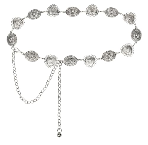 WAYLIT Western-Concho-Belt-Women Cowgirl-Metal-Belts Boho Silver Vintage Turquoise Chain Belt for