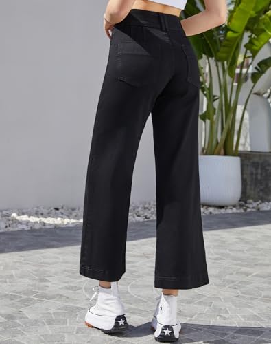 Women's Wide Leg Petite Jeans High Waisted Stretchy Cropped Denim Pants3