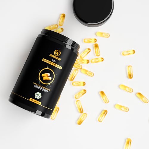 Bio Schwarzkümmelöl Kapseln von Sunnafrucht® (180stk.) Kaltgepresst & Ungefiltert aus Nigella Sativa *Reich an Thymoquinon* Native ägyptische Schwarzkümmelöl Kapseln Bio