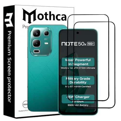 Image of Mothca Military-Grade Tempered Glass Screen Protector Compatible for Infinix Note 50X 5G+ with Edge to Edge Coverage - Case Friendly, Anti-Scratch & Bubble-Free Installation Kit (Pack of 2)