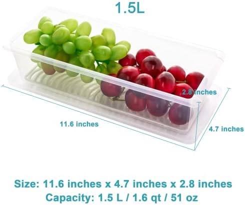 Vtopmart 6Pack 1.5L Fridge Organizer Containers with Removable Drain Plate, Food Storage Containers for Fridge, Produce Containers for Fruits, Vegetables, Meat, Fish