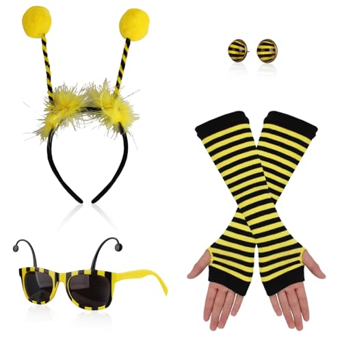 Sinwind Biene Kostüm, 6 Stück Bee Costume Kit, Faschingskostüme Biene, Bienenkostüm Erwachsene, Bee Headband, Bee Long Gloves, Brille Biene, Biene...